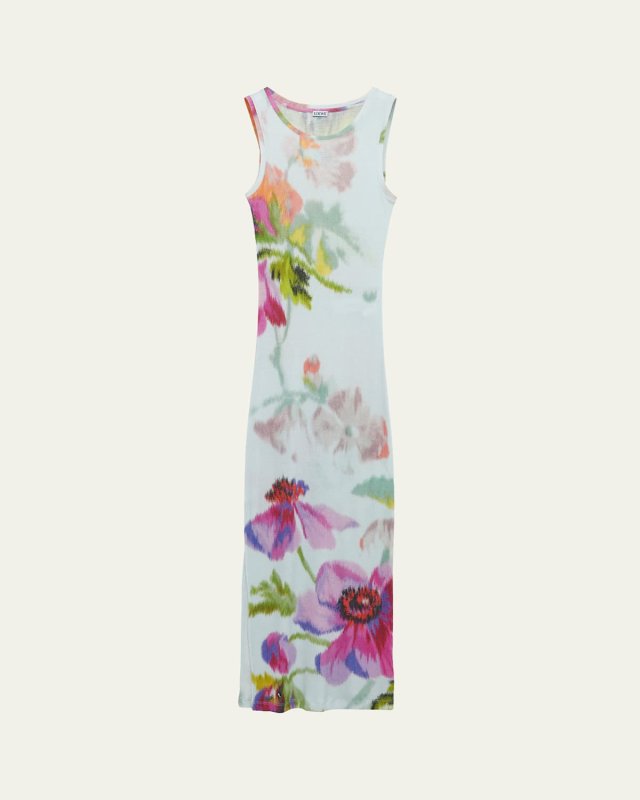 Floral Print Mesh Sleeveless Ankle Dress